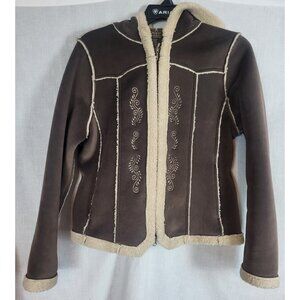 Royal Robbins Hooded Coat Embroidered Brown Fleece Lined Women's (L) Winter Fall
